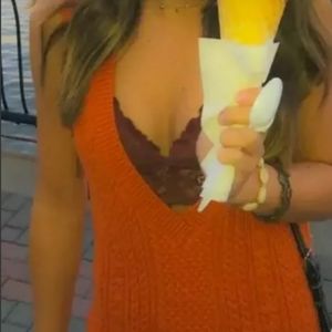 TALBOTS XL Orange Cashmere Blend V Neck Sleeveless Boho Cable Knit Vest Sweater